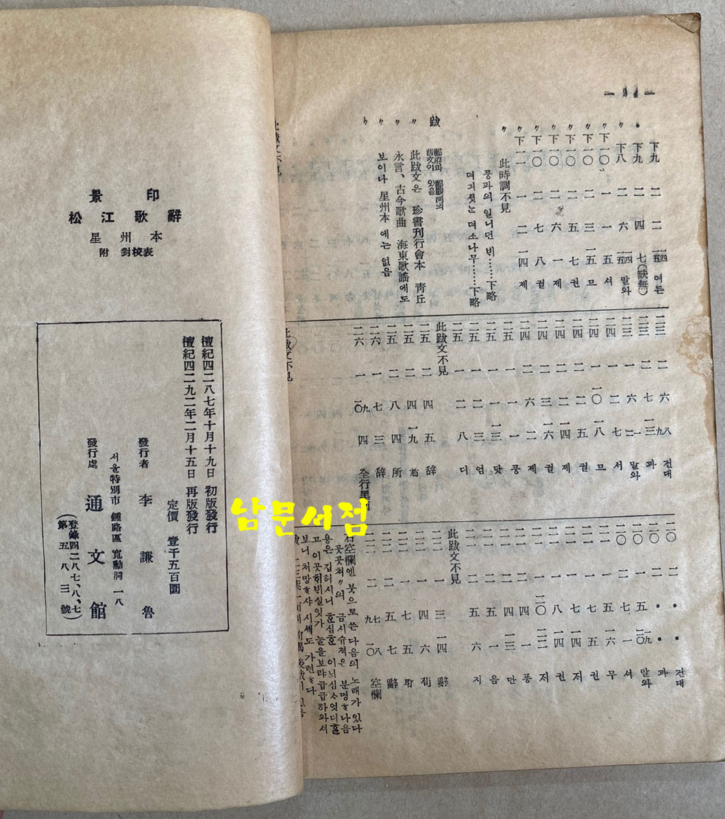 송강가사 전 - 성주본 1959년 재판