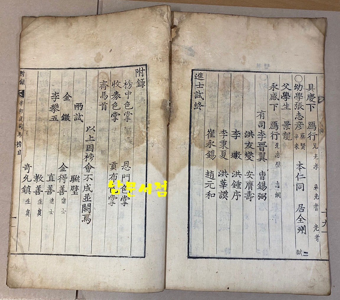 崇禎紀元後四辛卯式司馬榜目 숭정기원후사신묘식사마방목 1831년 금속활자본