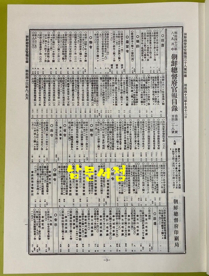 조선총독부관보 1911년 제1호부터 1913년 274호까지 1차분 완질 전10권 영인본