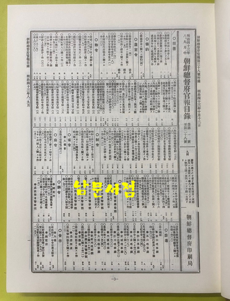 조선총독부관보 1911년 제1호부터 1913년 274호까지 1차분 완질 전10권 영인본