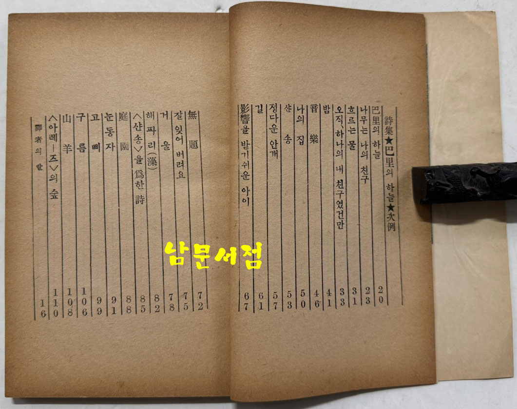 파리의하늘 / 미누드루에 / 박거영 / 인간사 / 1956년 초판 / 156페이지