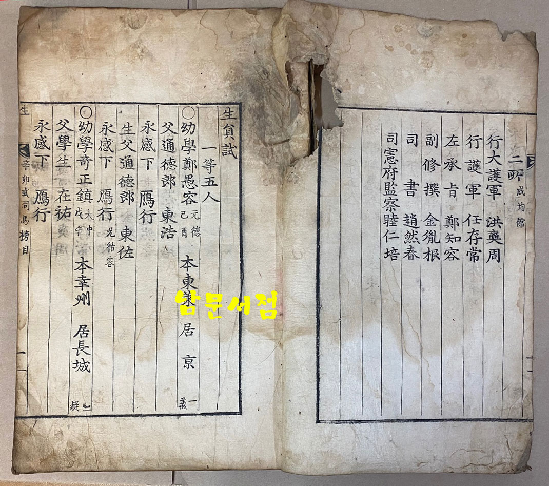 崇禎紀元後四辛卯式司馬榜目 숭정기원후사신묘식사마방목 1831년 금속활자겹장본 / 목록 겹1장 생원시 겹19장 진사시 겹19장 부록 겹5장 합 겹장44장