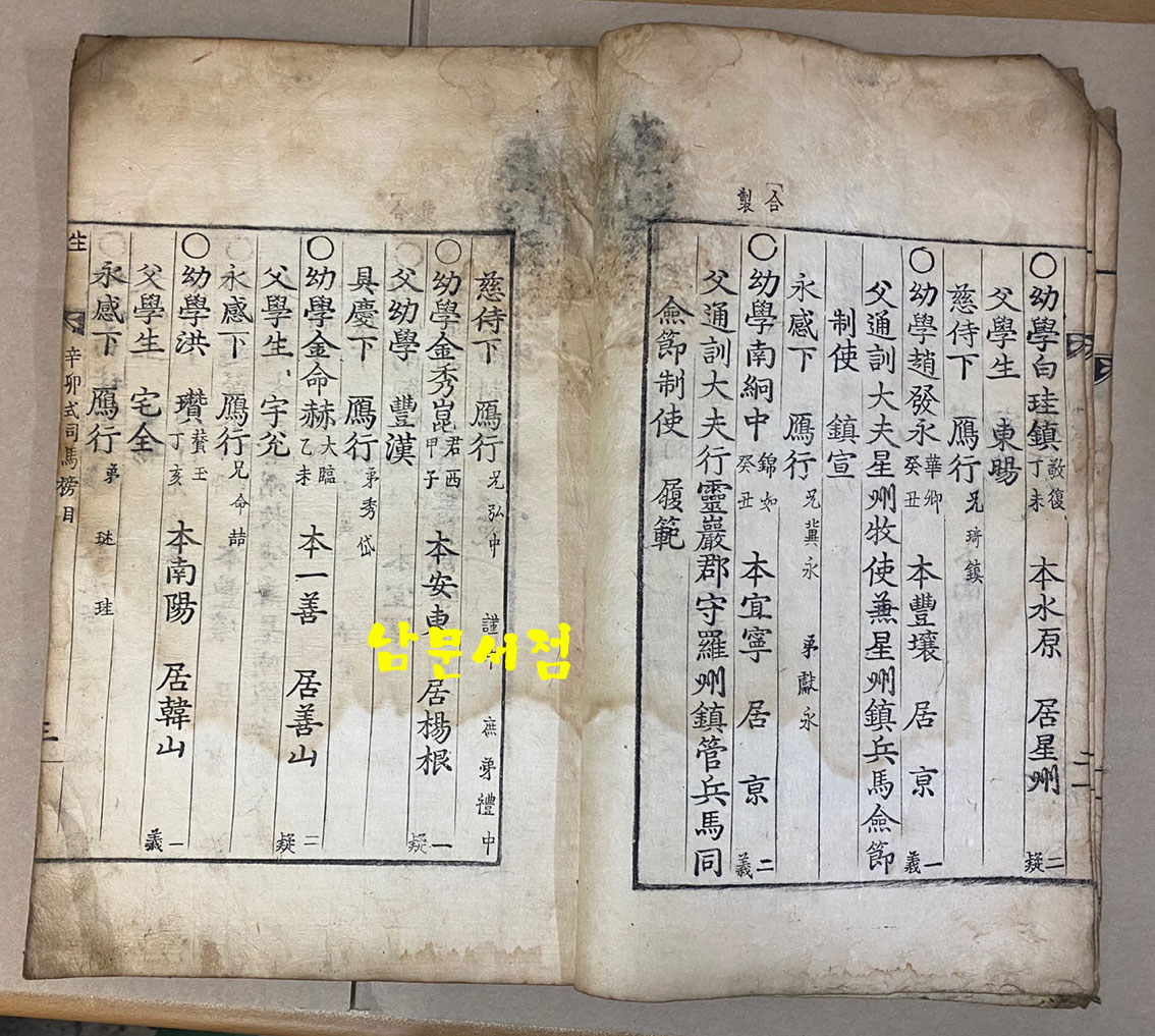 崇禎紀元後四辛卯式司馬榜目 숭정기원후사신묘식사마방목 1831년 금속활자겹장본 / 목록 겹1장 생원시 겹19장 진사시 겹19장 부록 겹5장 합 겹장44장