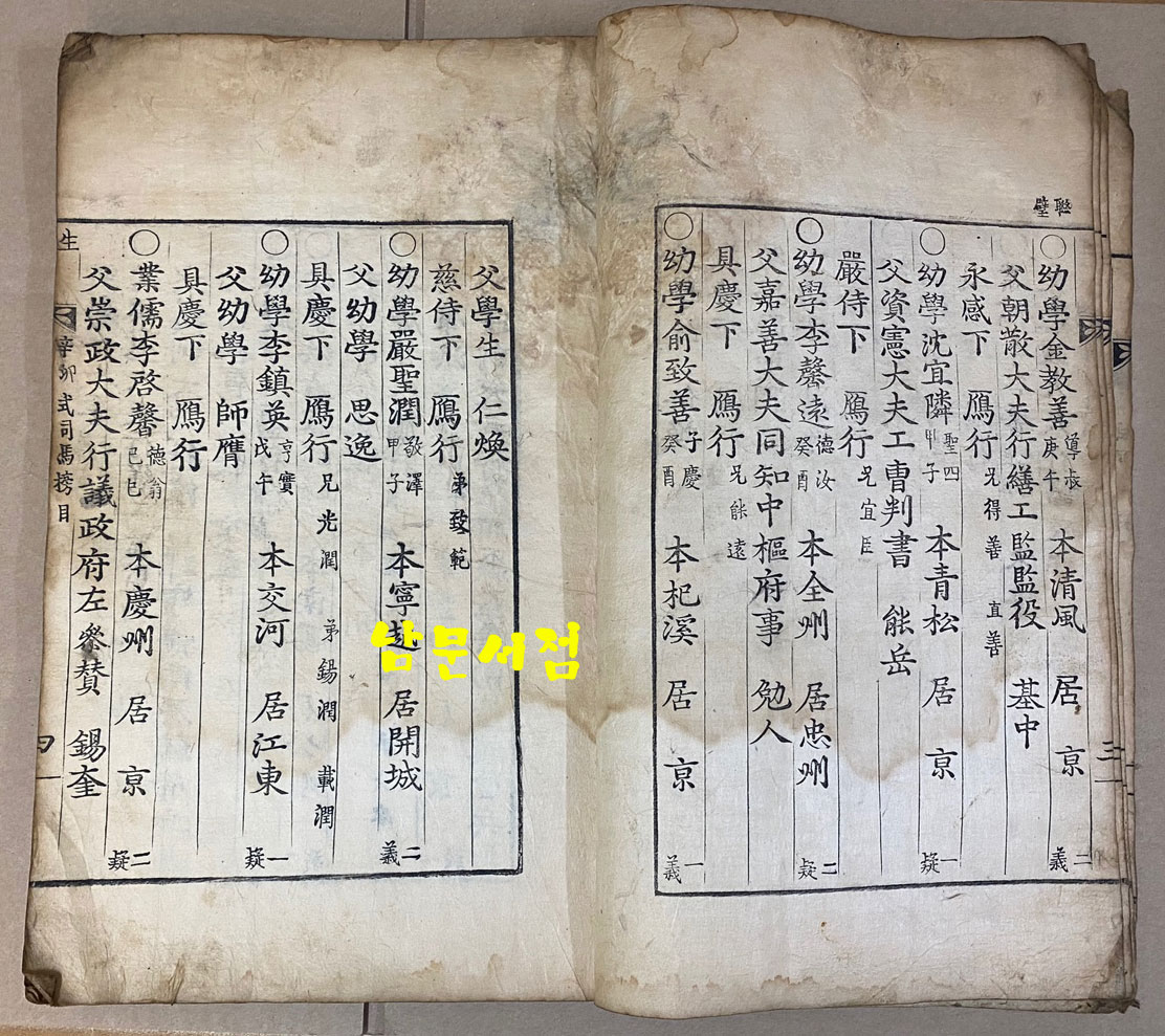 崇禎紀元後四辛卯式司馬榜目 숭정기원후사신묘식사마방목 1831년 금속활자겹장본 / 목록 겹1장 생원시 겹19장 진사시 겹19장 부록 겹5장 합 겹장44장