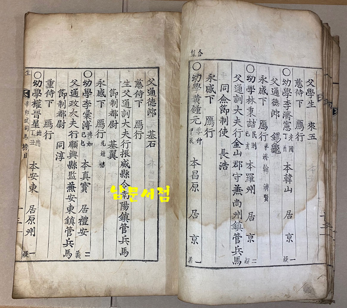 崇禎紀元後四辛卯式司馬榜目 숭정기원후사신묘식사마방목 1831년 금속활자겹장본 / 목록 겹1장 생원시 겹19장 진사시 겹19장 부록 겹5장 합 겹장44장